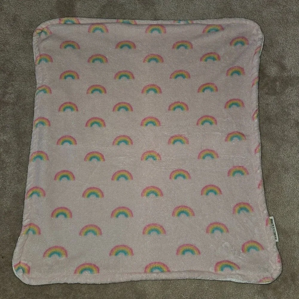 Blankets & Beyond Pink White Rainbow Fleece Baby Blanket SOFT 25